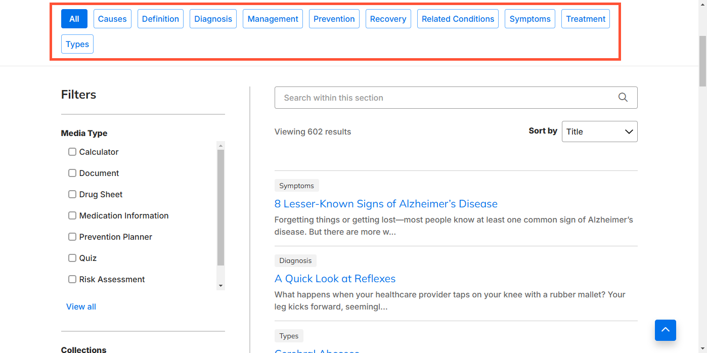 Screenshot of a Cluster search page with the Cluster filters highlighted at the top