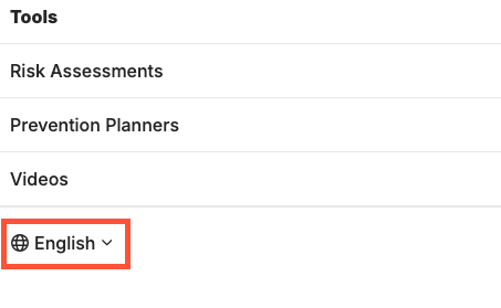 Screenshot of a sample primary navigation menu displayed in mobile view. The Global Language Switcher is highlighted in the expanded menu.
