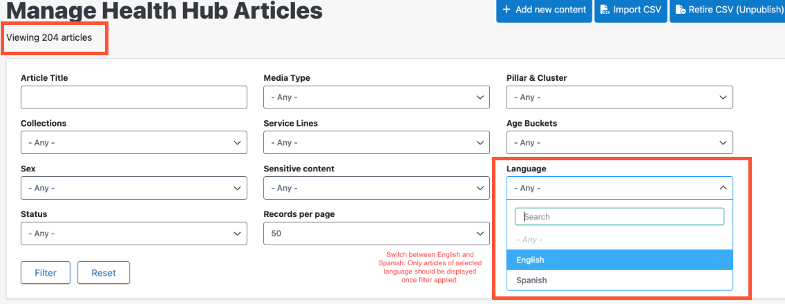 Language filter fix